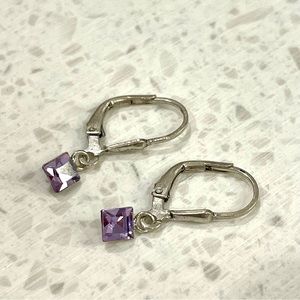 Amethyst Square Crystal Drop Sterling Silver Earrings